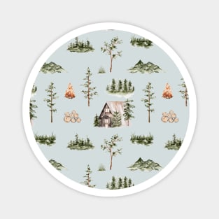 Cabin Forest Seamless Pattern Sage Green Magnet